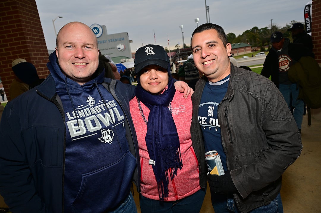 Rice supporters celebrate the Owls' 2022 LendingTree Bowl appearance in Mobile, Alabama.