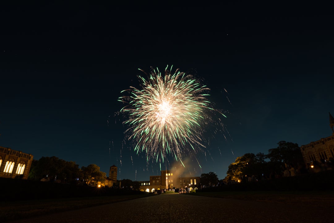 Fireworks light up the Academic Quadrangle