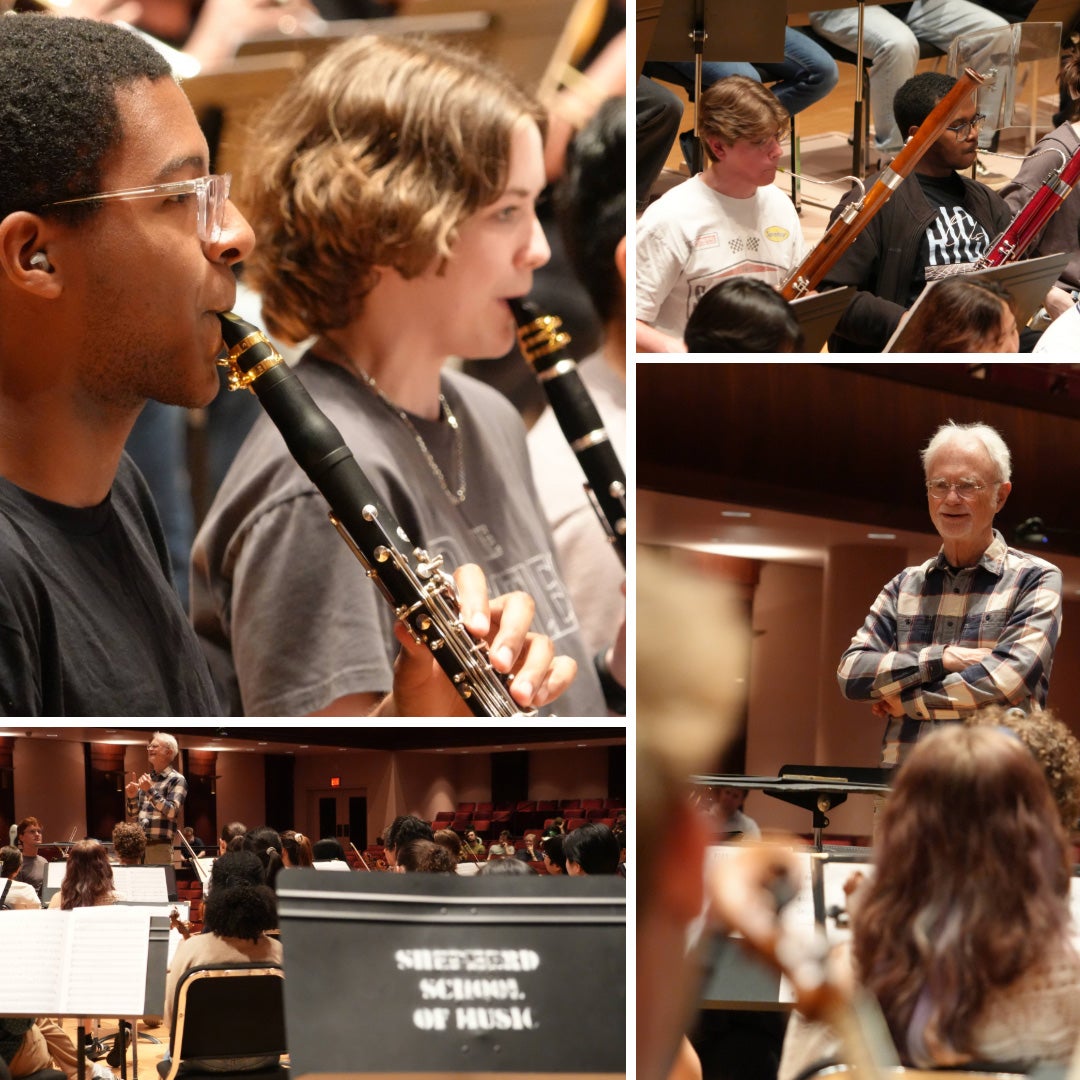 Collage of John Adams' visit to the Shepherd School of Music