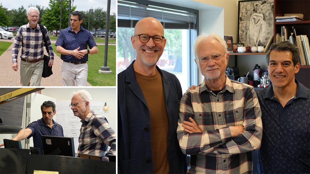 Collage of John Adams' visit to the Shepherd School of Music