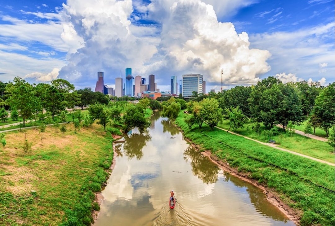 Houston skyline with bayou.