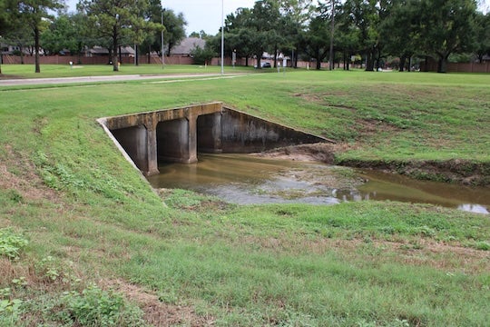 A neighborhood drainage culvert in Harris County.