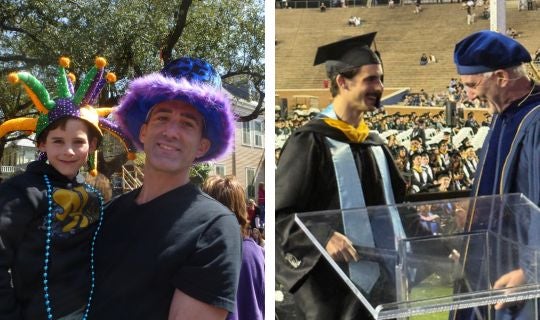 EdwardKnightly hands his son Kyle his diploma