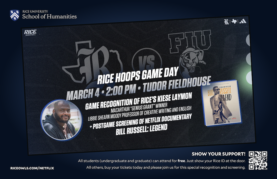 Flyer for Kiese Laymon and Rice Basketball event