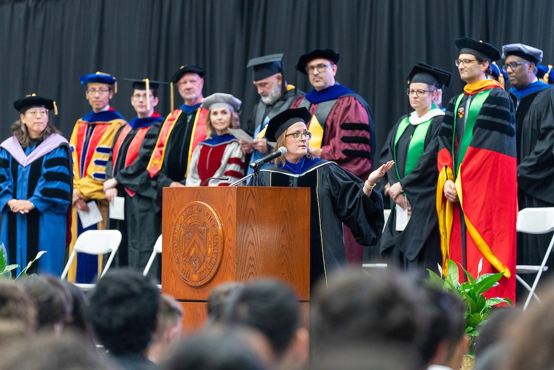 Provost Amy Dittmar gave opening remarks during matriculation speeches to the Class of 2027