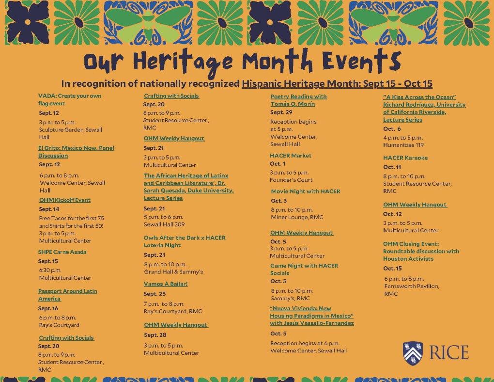 Our Heritage Month list of events