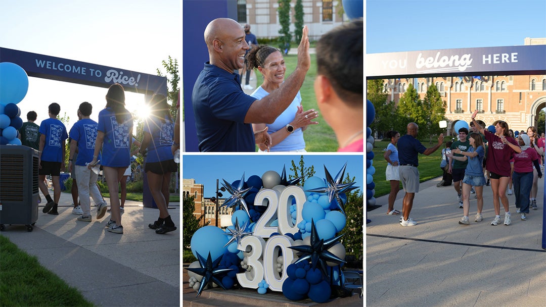 Collage of photos from President DesRoches' 2026 welcome for undergraduate students