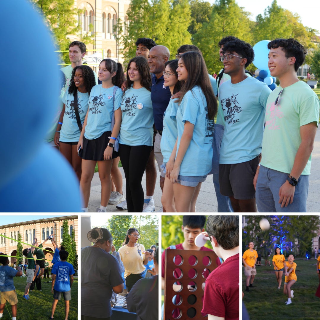 Collage of photos from President DesRoches' 2026 welcome for undergraduate students