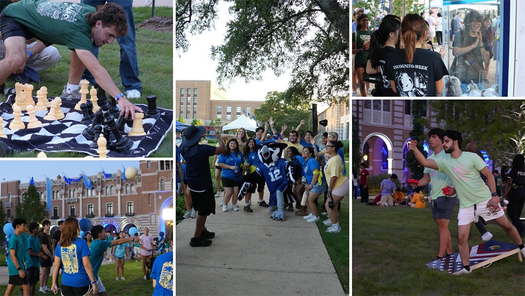Collage of photos from President DesRoches' 2026 welcome for undergraduate students