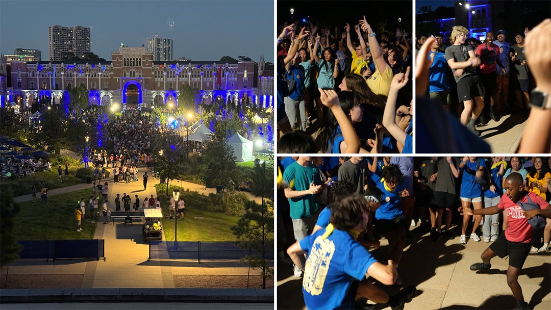 Collage of photos from President DesRoches' 2026 welcome for undergraduate students