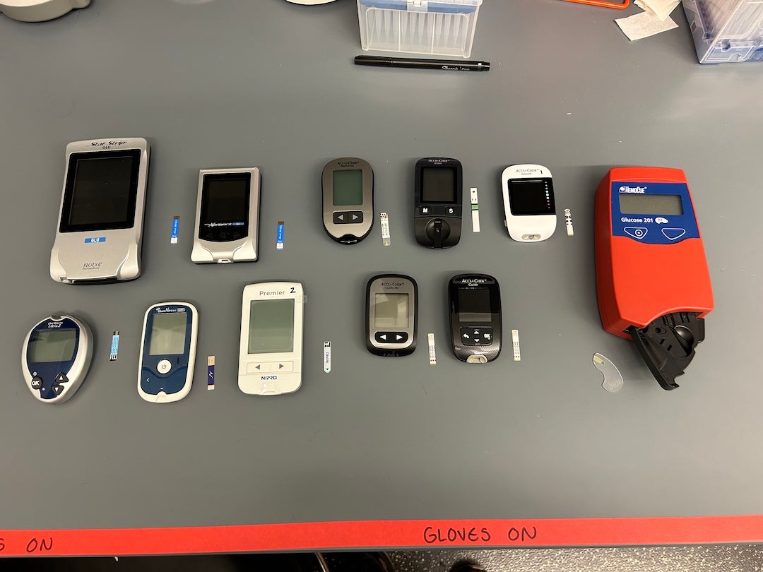 The commonly available point-of-care glucometers evaluated in this study. 