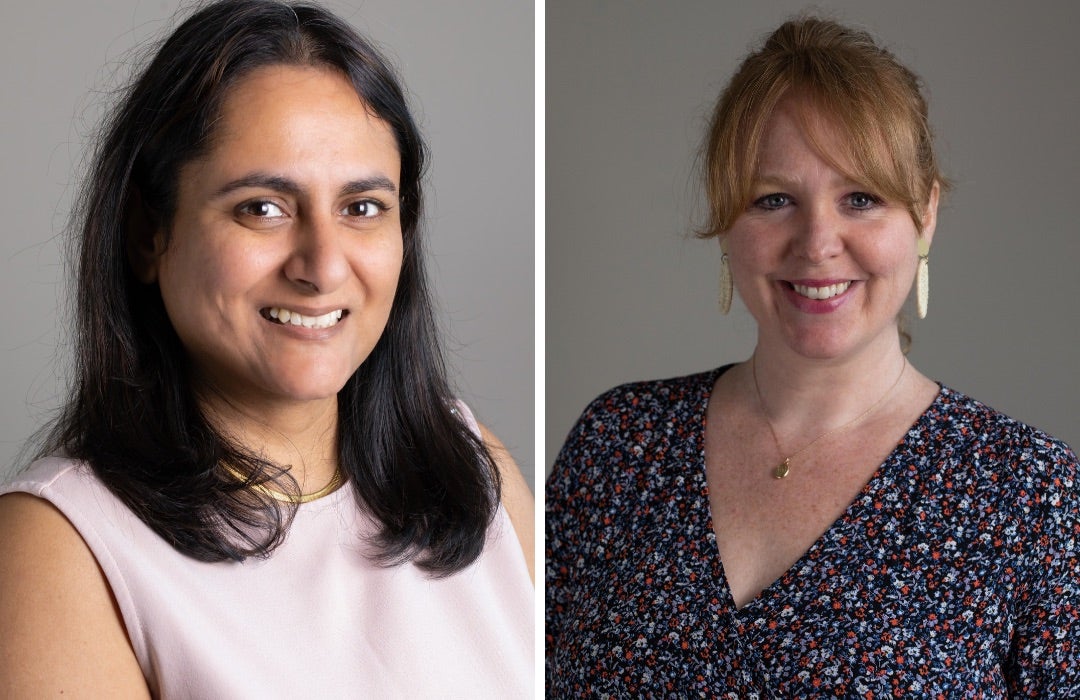 A headshot of a south Asian woman and a headshot of a white woman.
