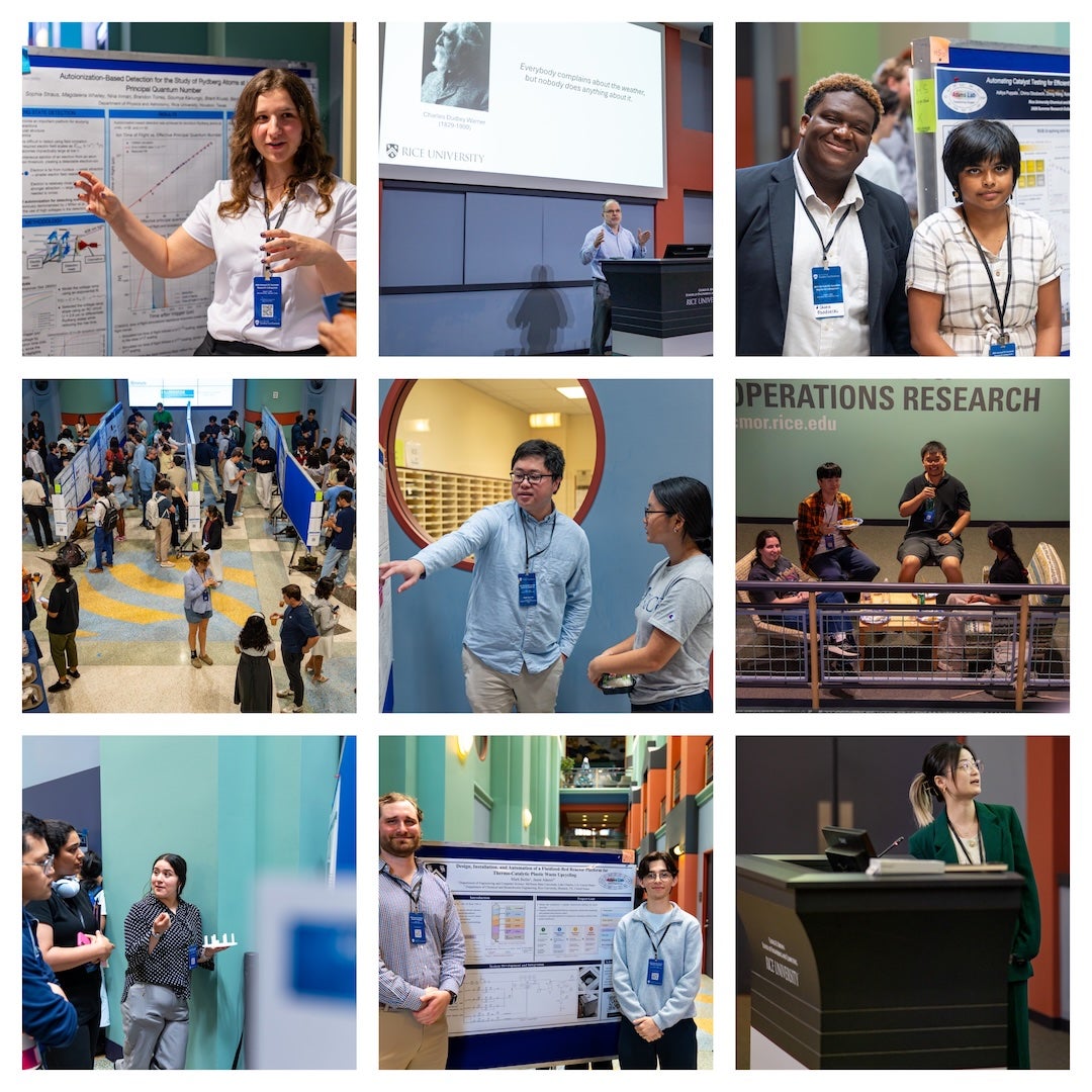 a collection of people in presenting posters and giving talks
