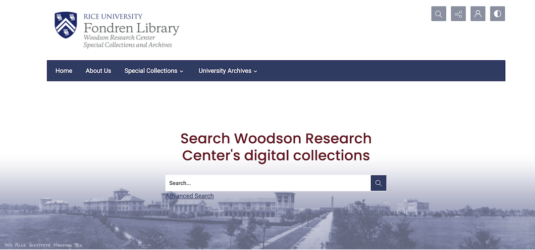 The new interface for the Woodson Research Center's digital archive, which will go live May 22, 2023.