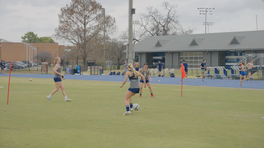 Rice women's soccer team practicing.