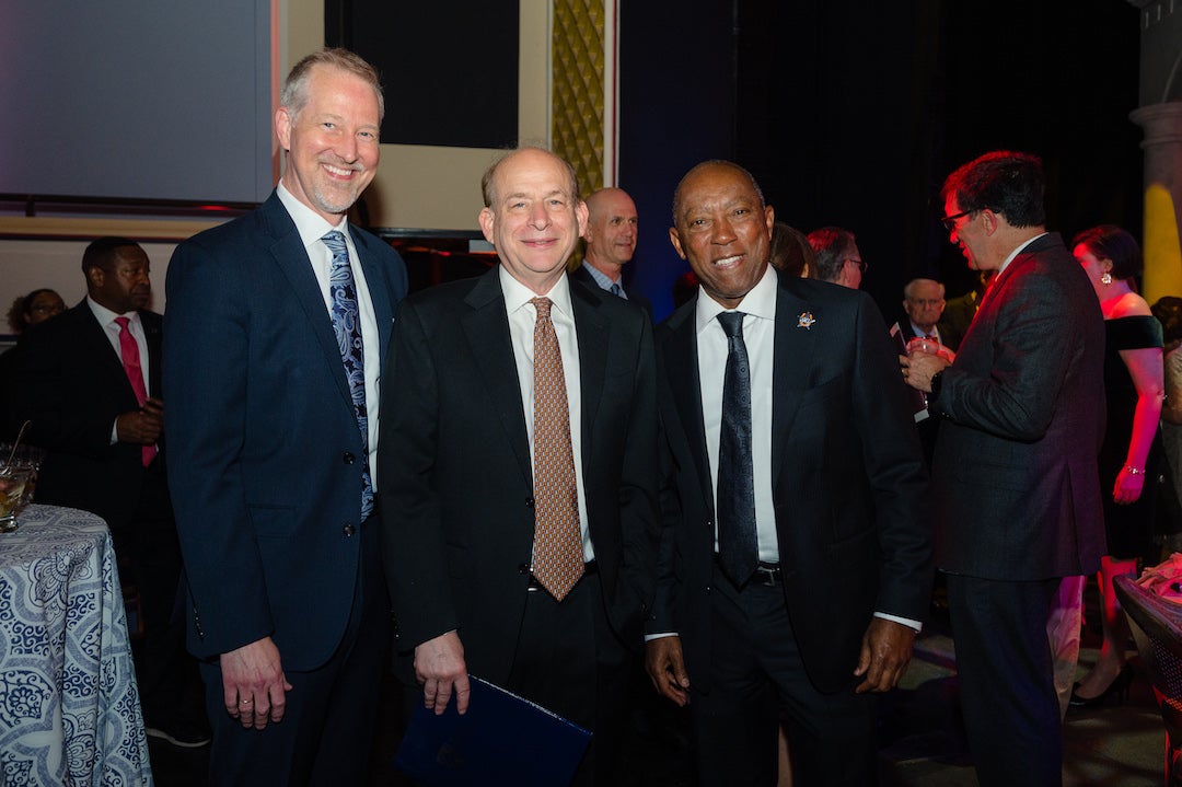 Shepherd School Dean Matthew Loden, Rice President David Leebron, Houston Mayor Sylvester Turner.