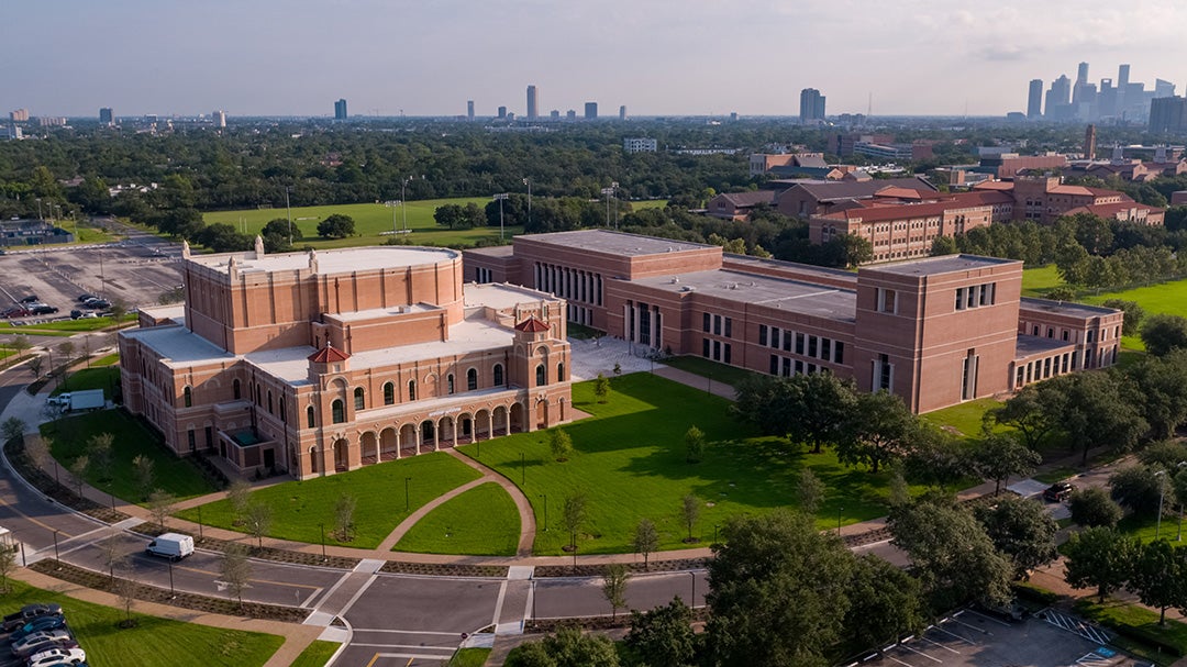 Aerial view of Alice Pratt Brown Hall and Brockman Hall for Opera