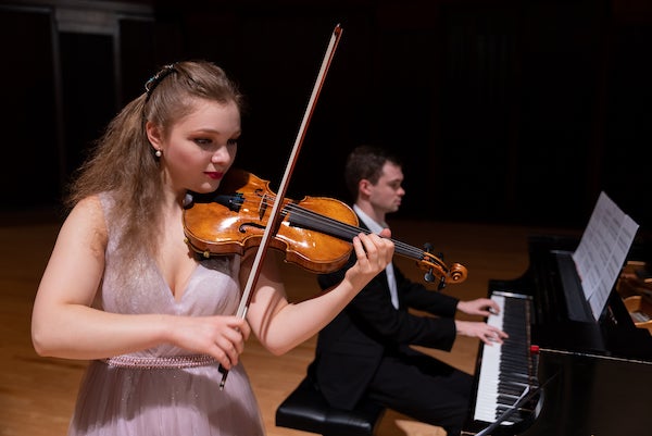 Clara Saitkoulov performs on the Stradivarius violin. Photo by Brandon Martin.