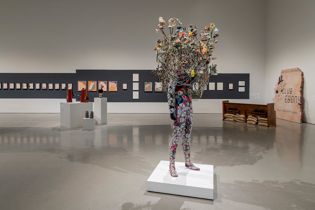 Nick Cave’s “Soundsuit” from 2013 is one of his signature creations borrowed from local collector Lester Marks.