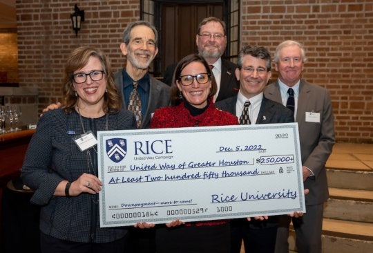 Rice University presents $250,000 to United Way