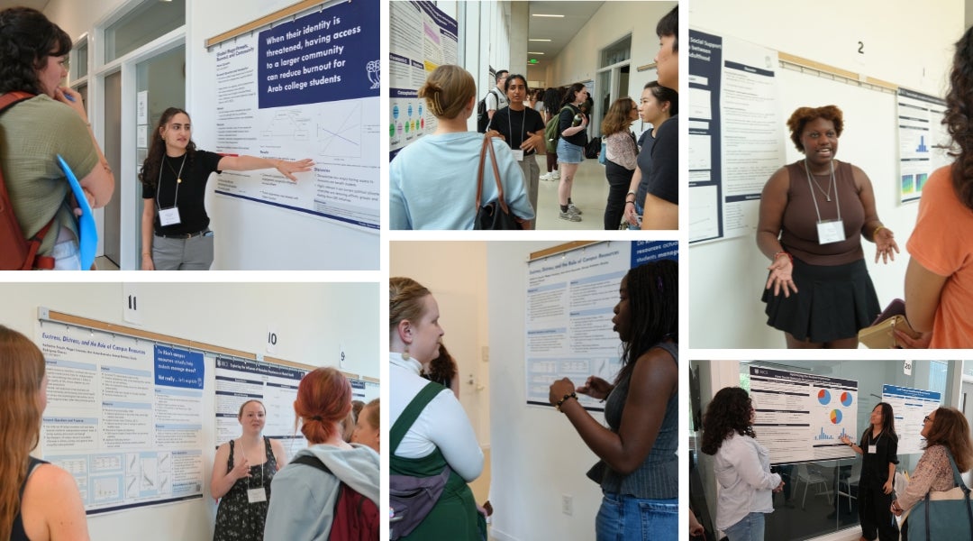 Rice undergraduate students present and discuss research with peers and faculty during the Social Sciences Undergraduate Research and Creative Symposium in Kraft Hall.