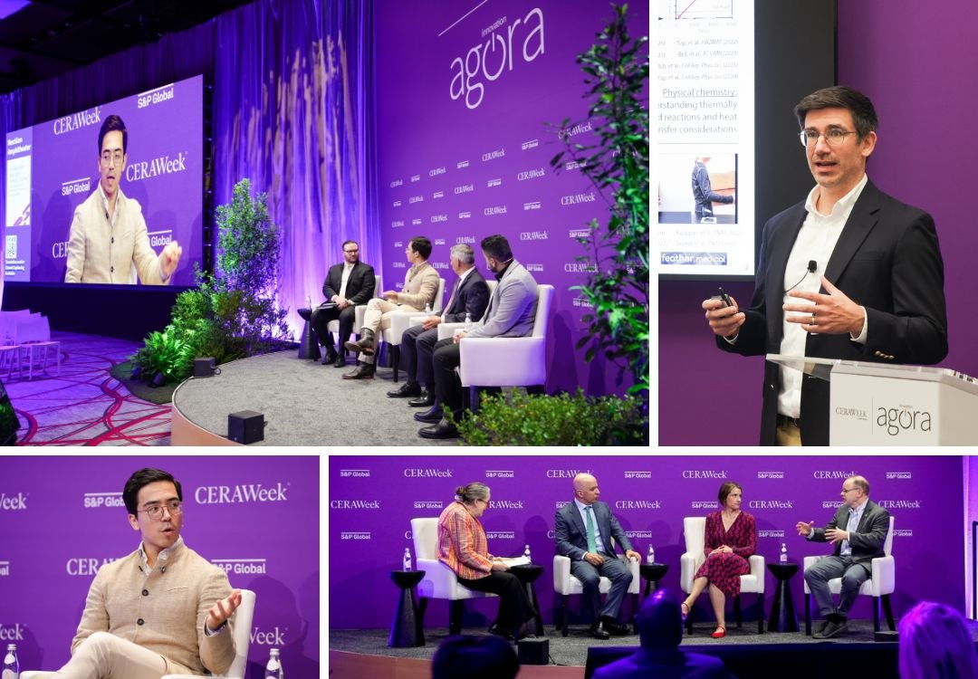 A collage of photos, each of people speaking on a panel. 