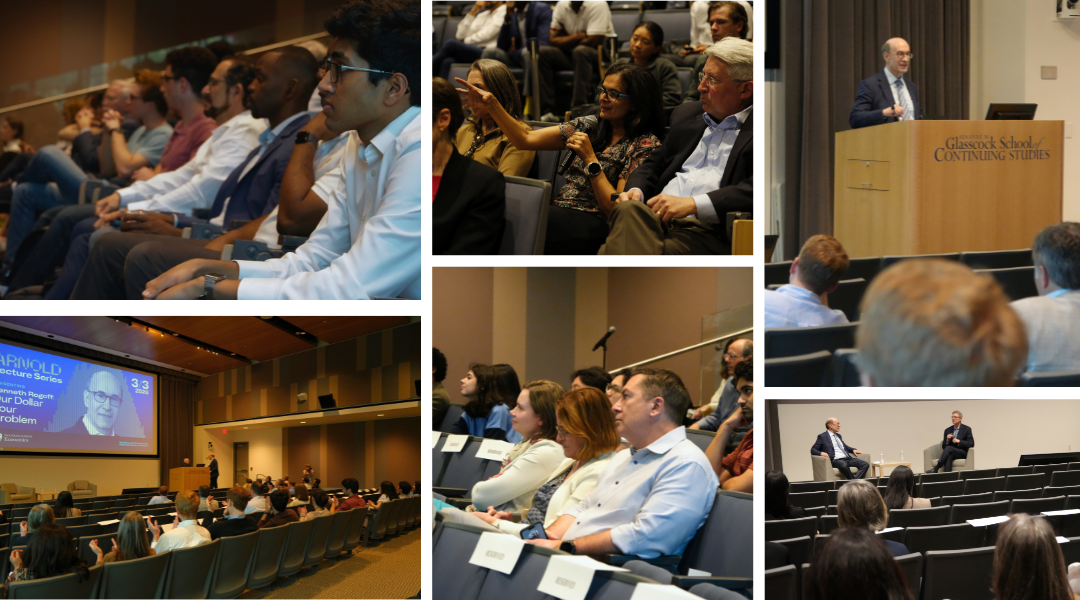 Economist Kenneth Rogoff speaks to a packed audience during the Doyle Arnold ’70 Distinguished Guest Lecture Series in Economics at Rice University. The lecture explored the future of the U.S. dollar and the evolving global financial system.