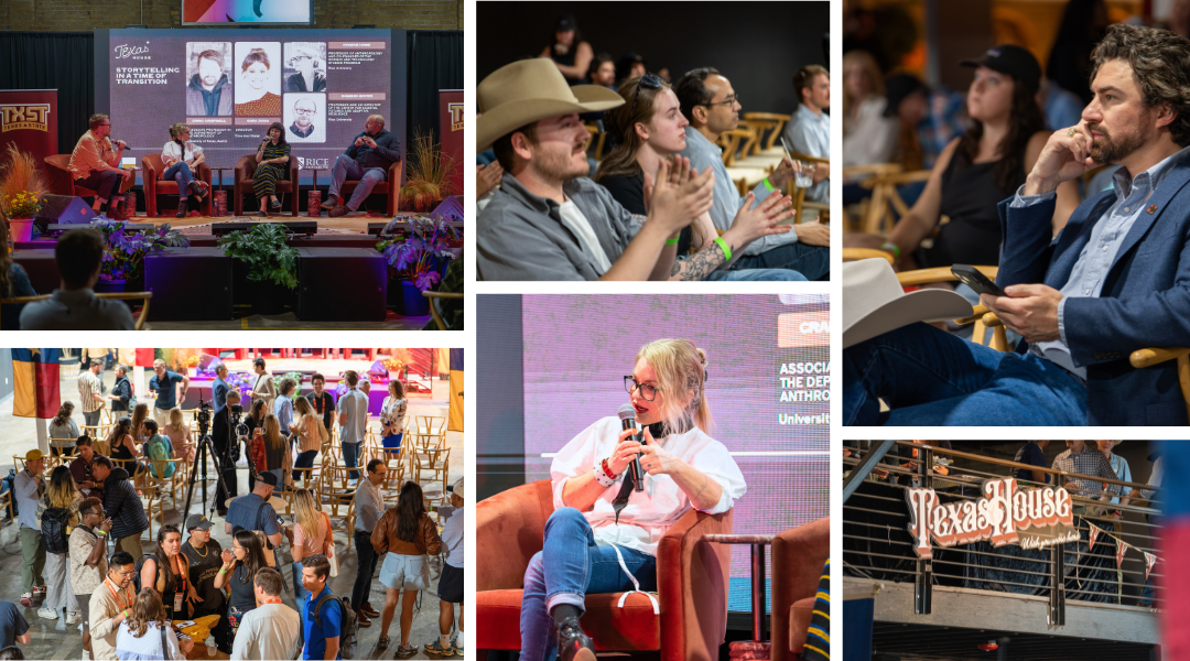 Cymene Howe and Dominic Boyer join filmmakers and media creators for the panel “Storytelling in a Time of Transition” at Texas House during SXSW.