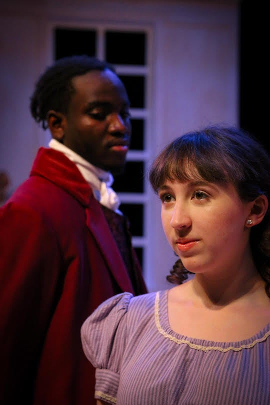 Rice University students Chiro Ogbo as Mr. Darcy and Taylor Stowers as Lizzie
