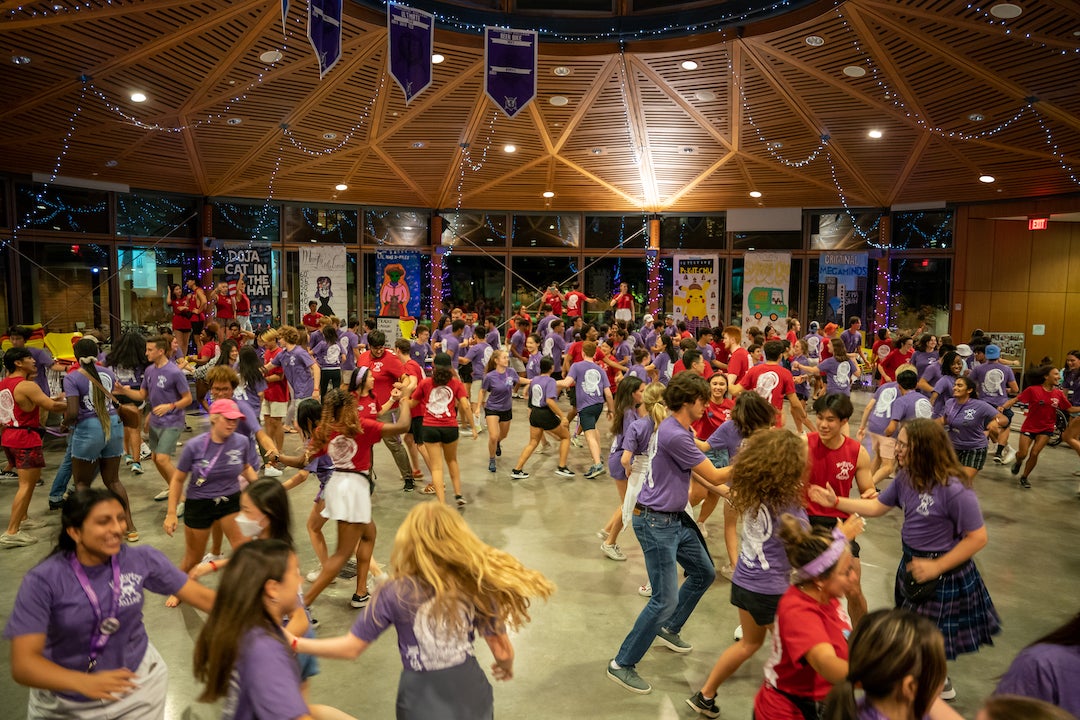 Students dancing and playing games during O-Week