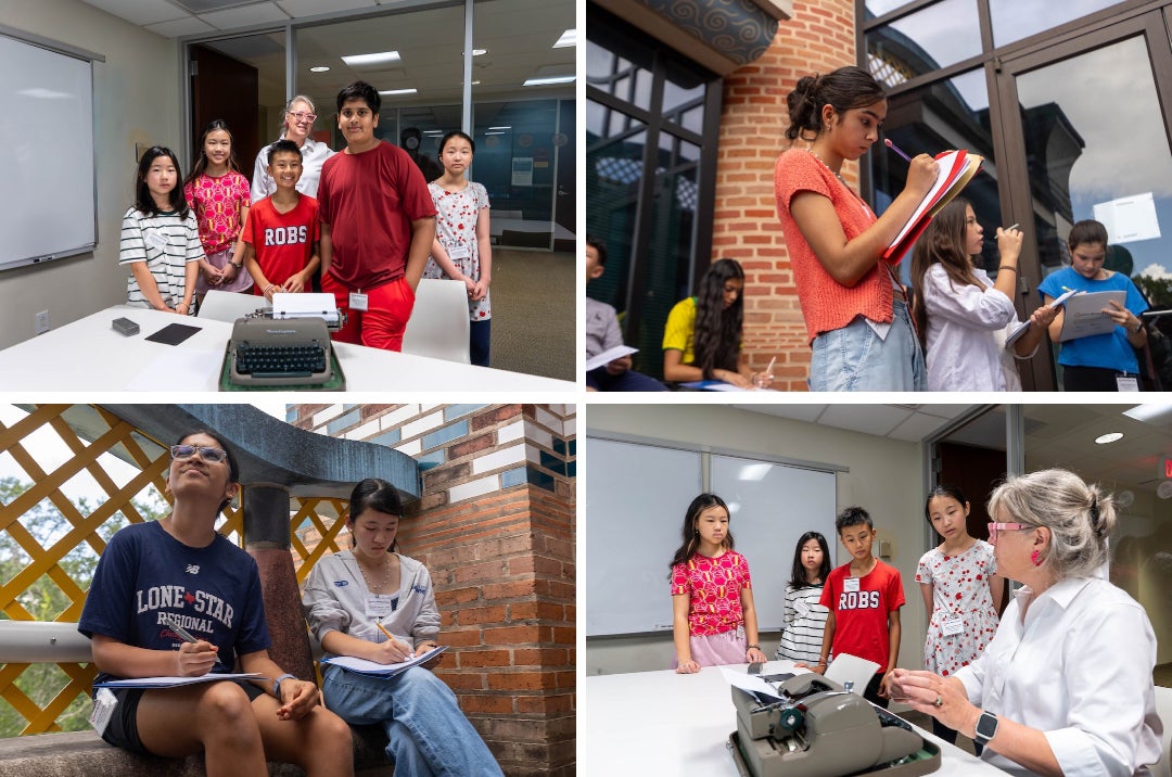 Photos of students writing during Creative Writing Camp 2026