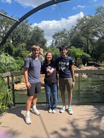 Rice students Lukas Fjeld-Hansen, Jooheon Lee and Anuj Sinhal all participated in this research project. They are pictured during a visit to the zoo. 