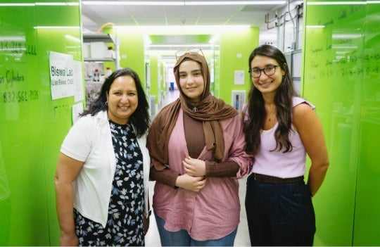 From left to right, Sibani Lisa Biswal, Zina Deriche and Stavroula Alina Kampouri.