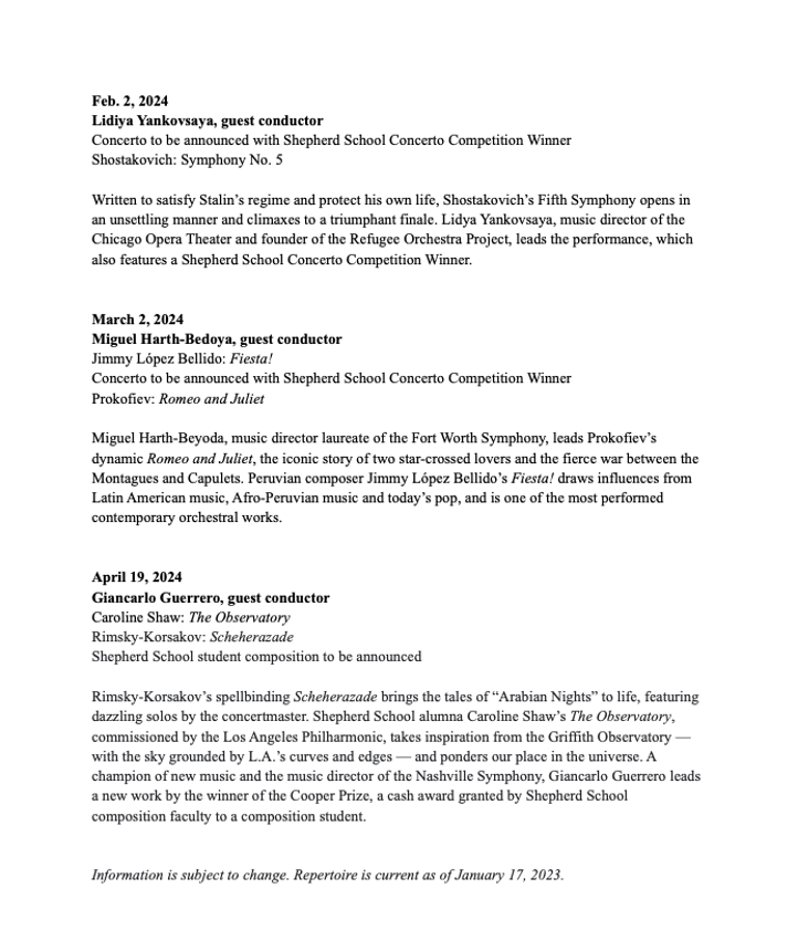 SSOM guest conductor schedule, page 2