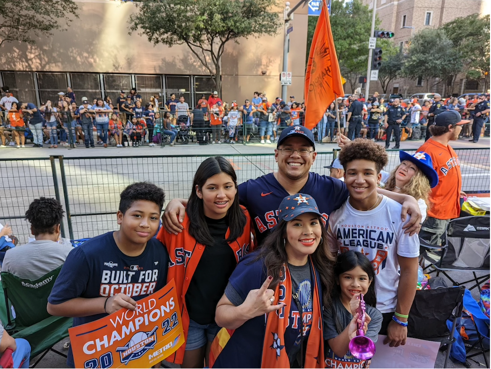 Thomas Avalos and his family at the World Series parade in downtown Houston.