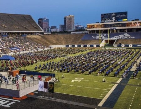 The Class of 2021 graduation marked the first time Rice Stadium has ever hosted commencement. (Photo by Tommy LaVergne)