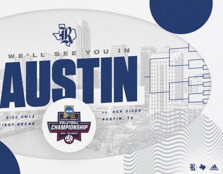 The Rice volleyball team received an at-large bid to the NCAA Tournament and will play in the Austin Regional. (Image courtesy of RiceOwls.com)