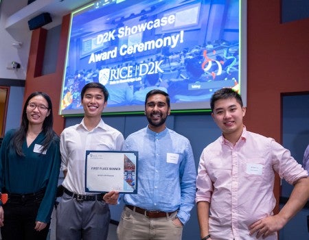 The winning Team Audubon, from left: students Minxuan Luo, Alexander Xiong, Krish Kabra and William Lu.