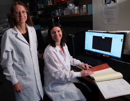 Natasha Kirienko and Svetlana Panina in Kirienko’s Rice University laboratory in 2019