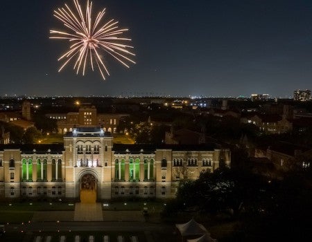 Matriculation 2022 fireworks over Lovett Hall and Sallyport