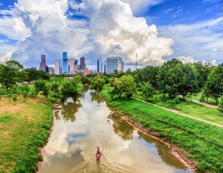 Houston skyline with bayou