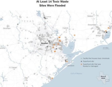 Map of toxic waste and Superfund sites flooded during Hurricane Harvey in 2017