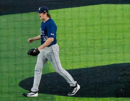 Garet Boehm drilled a two-run double in the top of the ninth to key a three-run rally and give Rice its first win when trailing after eight innings in its last 91 games as the Owls clinched the series against Abilene Christian with an 8-6 win on Saturday. 