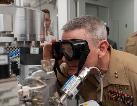 Gen. Matthew T. Mowery visits labs on Rice University's campus.