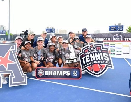 The Rice women's tennis team defeated Wichita State 4-2 to win the 2026 American Conference Championship at the George R. Brown Tennis Center.