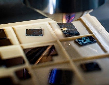 microscope and tray of chips