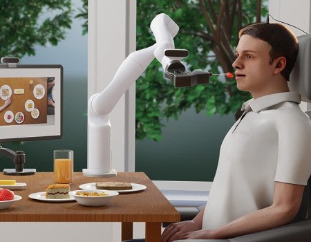 AI-generated image of man assisted by brain-computer interface