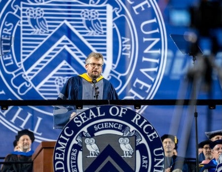 Commencement speaker John Green at the podium