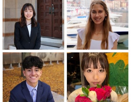 Four headshots; two Asian women, one white woman, and one Latino man.