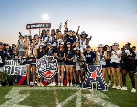 Rice women's track and field team after winning the 2026 American Conference championship